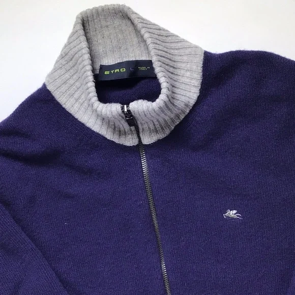 Etro Purple and Gray Zip Up Sweater - Picture 1 of 7